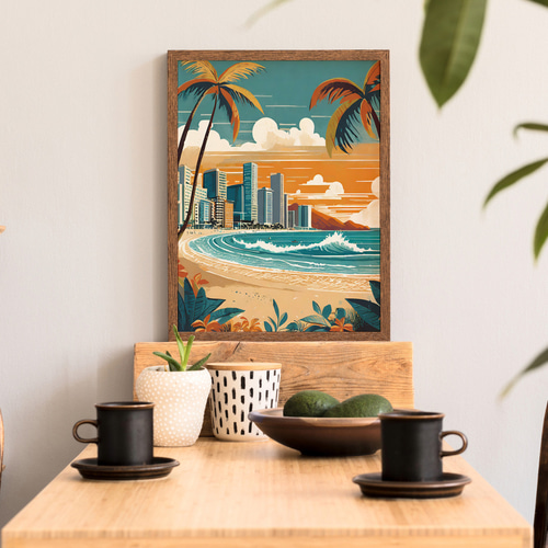 ハワイ アートポスター ワイキキ Hawaii 海 ビーチ アート イラスト