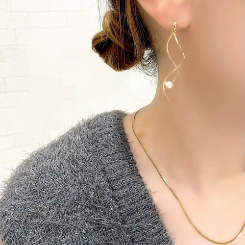 MICHIRU パール ロングピアス 個性的 ワンポイント パール ロング