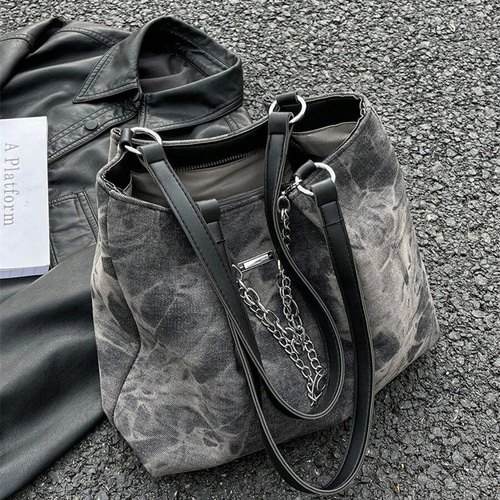 グラフィックデザイン ショルダートートバッグ、チェーン付き、大容量