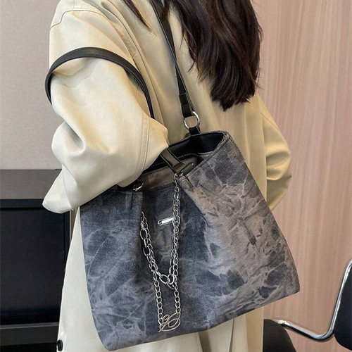 グラフィックデザイン ショルダートートバッグ、チェーン付き、大容量