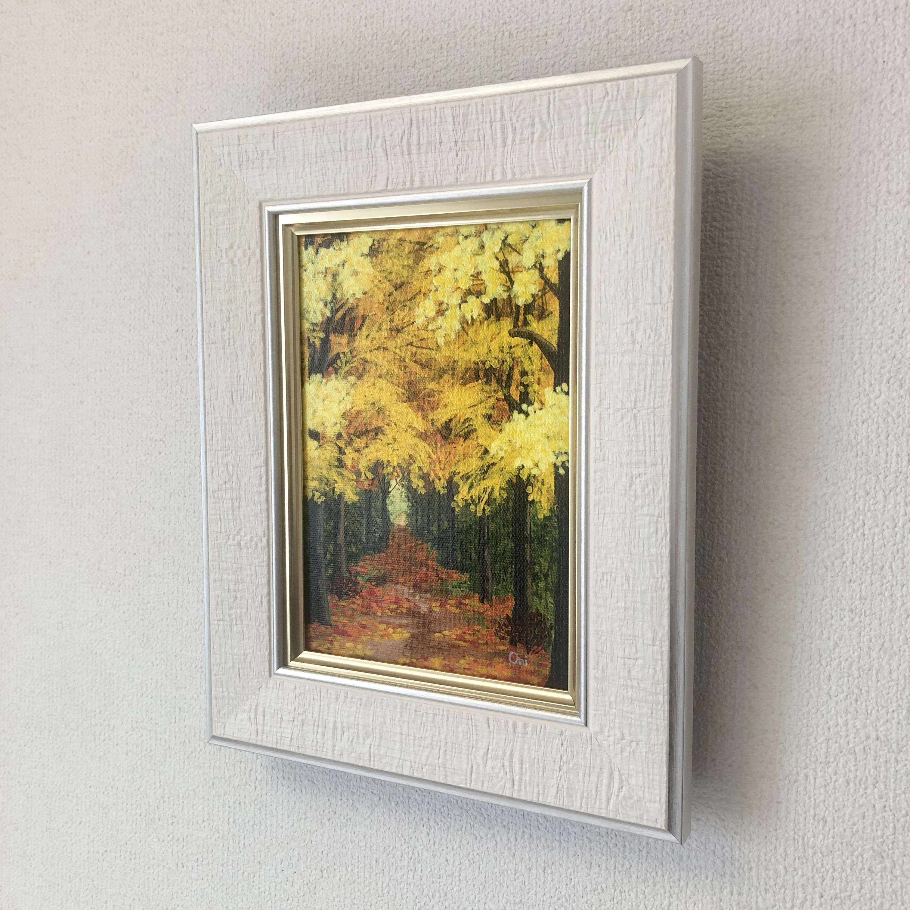 秋の小径」アクリル画 原画 額縁付 キャンバス SMサイズ 風景画