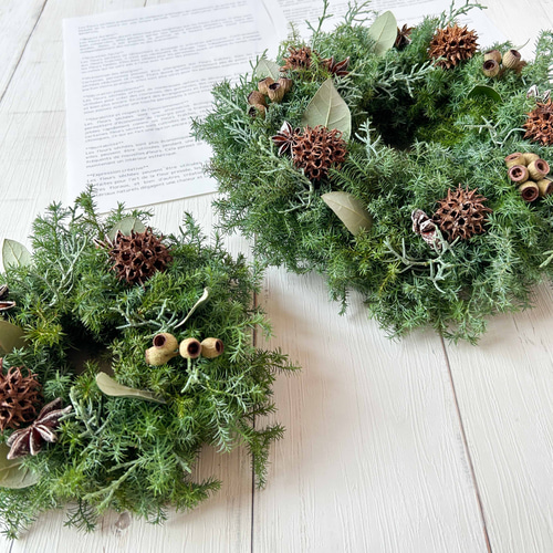 30㎝ 雪降る森のクリスマスリース コットン フレッシュ針葉樹