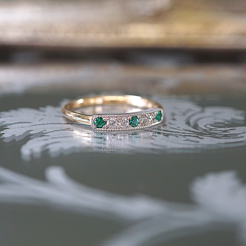 受注製作】PT950×K10YGコンビ エメラルド×ダイヤモンドリング 指輪