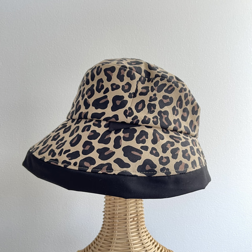58cm ハット クロシェ マジカルシュシュハット つば広 ヒョウ柄