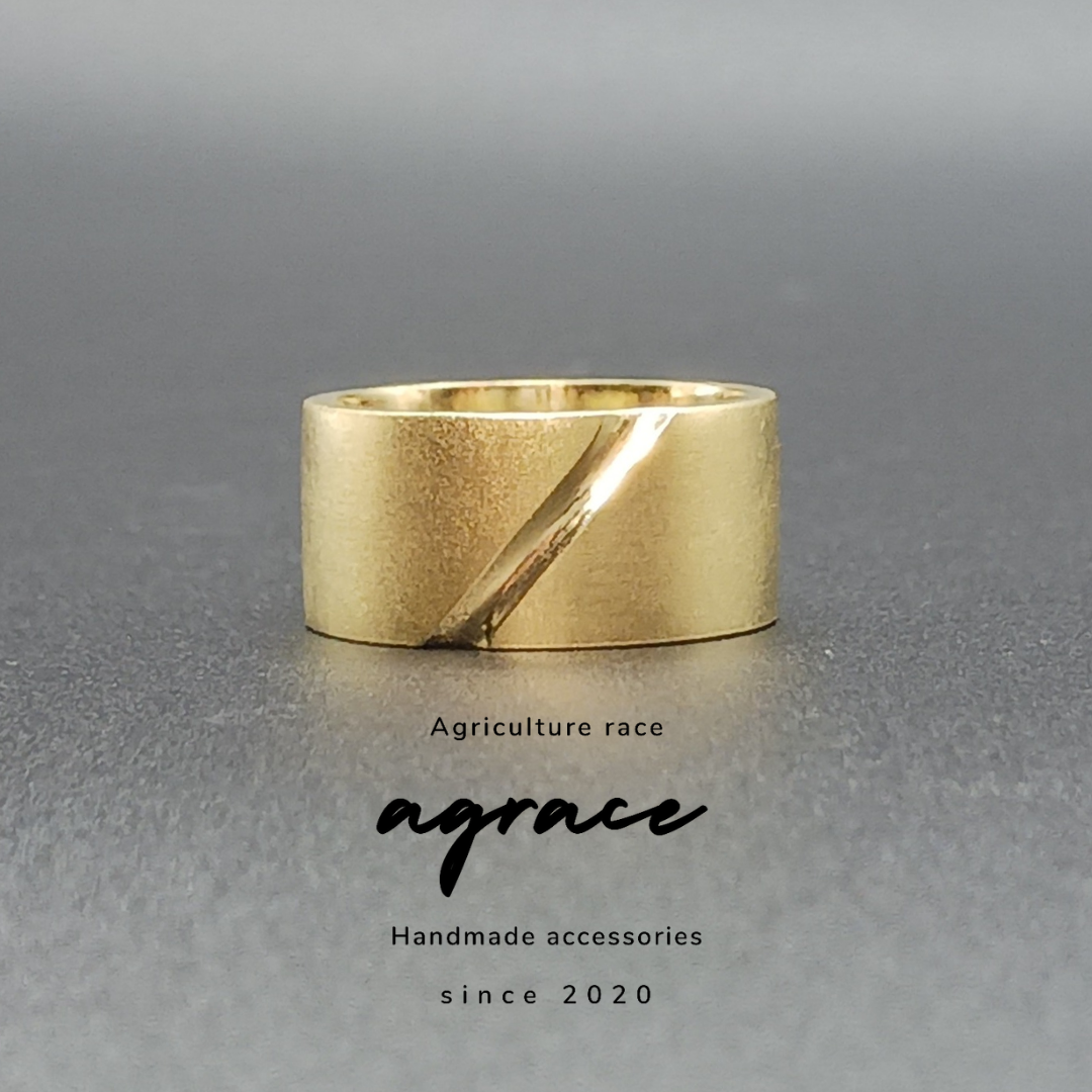 【9㎜幅 真鍮リング】梨地 艶消し 平打ち｜時・流れ・境界｜幅広・ユニセックス