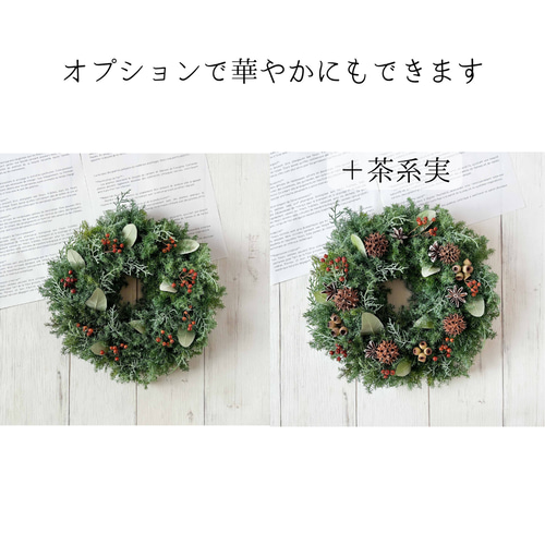 30cm 針葉樹と冬の赤い実のクリスマスシンプルフレッシュリース