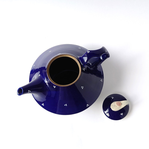 紺とグレーのコントラストが素敵 ティーポット 陶器 ポット