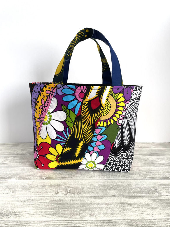 はくとら アフリカ布ミニトートバッグ アフリカ布×パッチワーク×刺し子