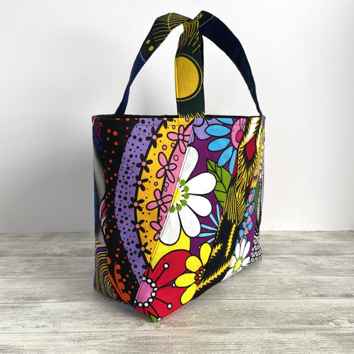 アフリカ布 個性的なカラフルパッチワークのミニトートバック