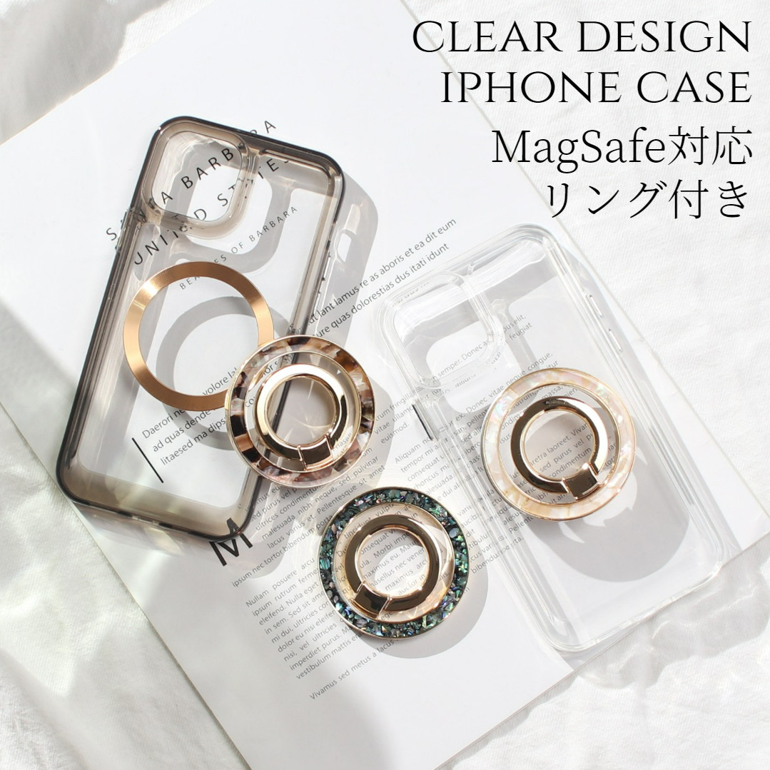 iPhone ケース リング付き 17 16 15 14 SE 13 12 mini クリア マグセーフ かわいい 透明