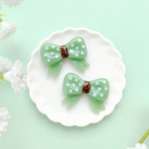 チョコミントのリボン』ピアス/イヤリング ミントグリーン 水玉 ドット