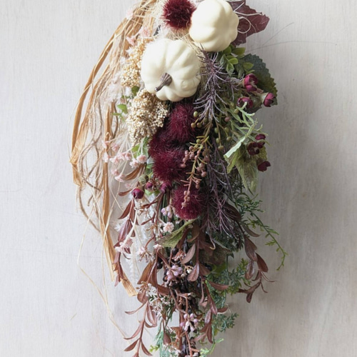 Halloween＊ホワイトパンプキン フェイクスワッグ スワッグ fu.wa.ran