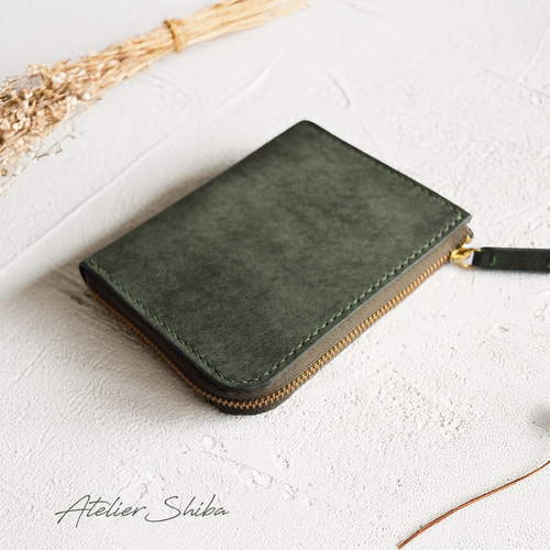 L字ファスナー財布 本革 イタリアンレザー MossGreen モスグリーン L字ファスナー財布 本革 イタリアンレザー MossGreen モスグリーン