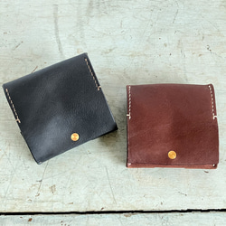 手縫い二つ折り革財布】L字ファスナー小銭入れダークブラウン