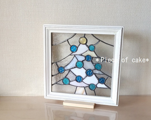 ステンドグラスのクリスマスツリーパネル＊ホワイトツリー＊（SQ16-10