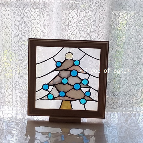 ステンドグラスのクリスマスツリーパネル＊ホワイトツリー＊（SQ16-10