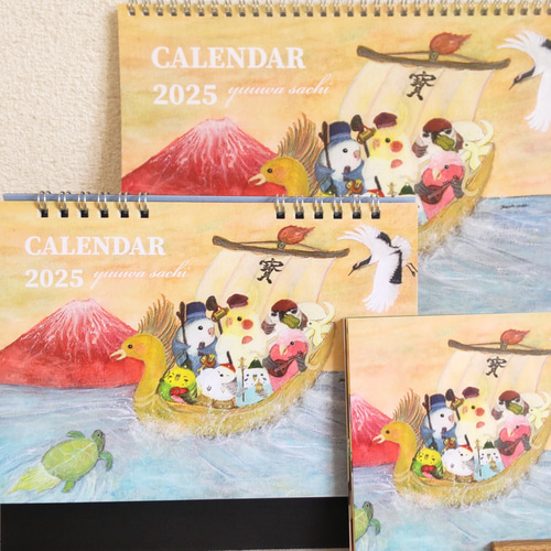 小鳥たちの壁掛けカレンダー(見開きA3) 「2025年ふるさといんこ