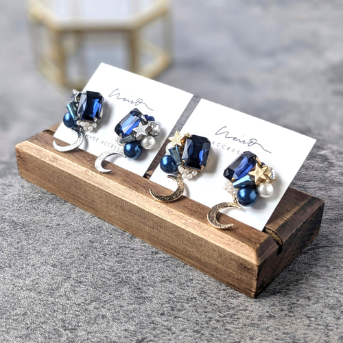 月と星 夜空に輝くピアス/イヤリング シルバー ビジューピアス ピアス