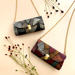 ♪ creemaハンドメイドお財布ショルダー お財布ショルダー シルバー レディース お財布ポシェット 縦型