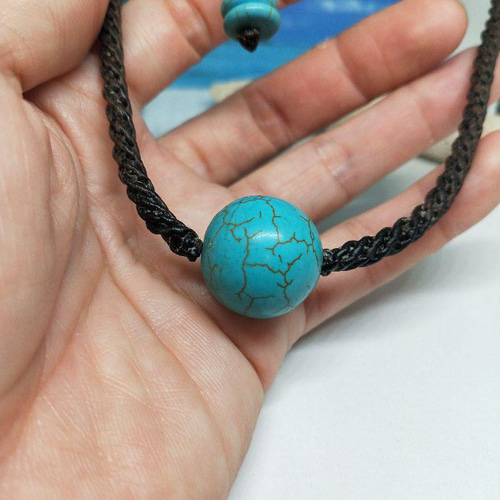 H-94】ターコイズ 大玉20mm シンプル マクラメネックレス（練or染