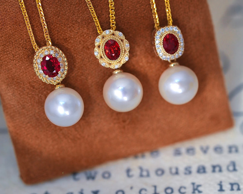 高級】淡水真珠 ルビー付きペンダントk18 ネックレス・ペンダント