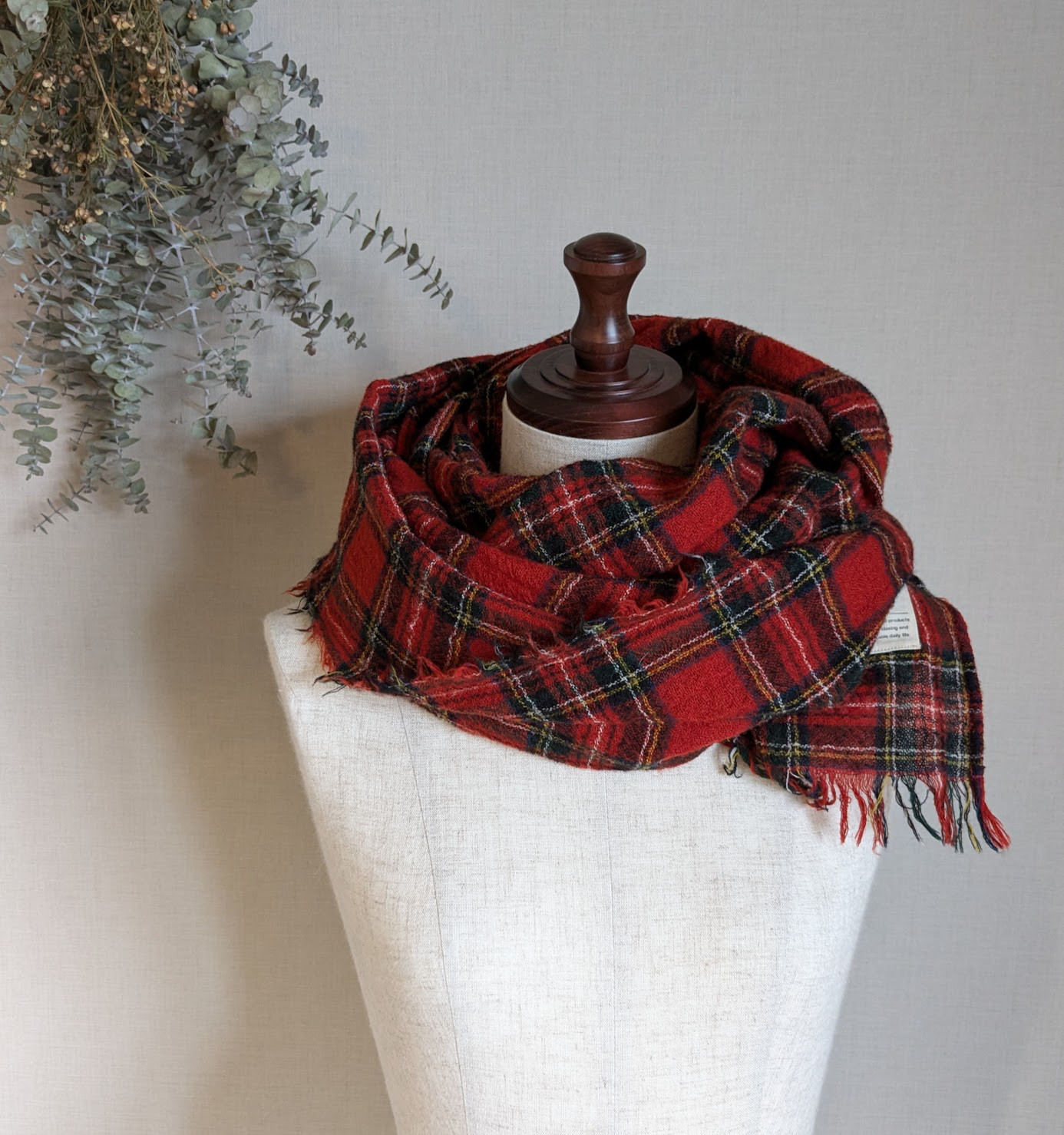 ふっくらウールガーゼ マフラー_タータンチェック(レッド)