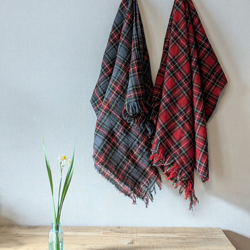 ふっくらウールガーゼ マフラー_タータンチェック(レッド) マフラー
