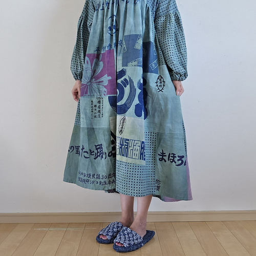 着物リメイク 手作り 手ぬぐい 染め ワンピース ワンピース 