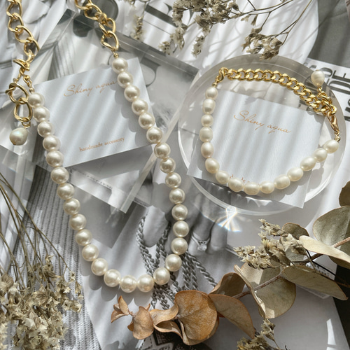 淡水パール ゴールドチェーン ブレスレット19㎝ ブレスレット Shiny