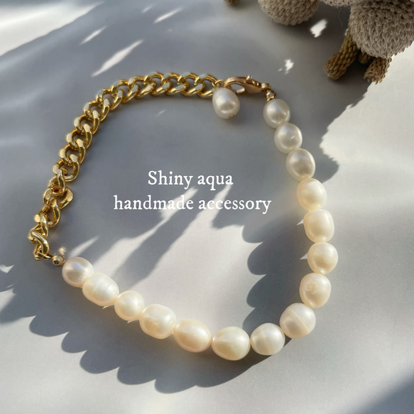 淡水パール ゴールドチェーン ブレスレット19㎝ ブレスレット Shiny