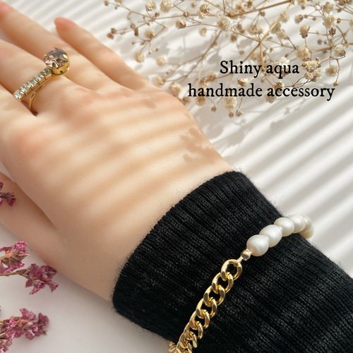 淡水パール ゴールドチェーン ブレスレット19㎝ ブレスレット Shiny