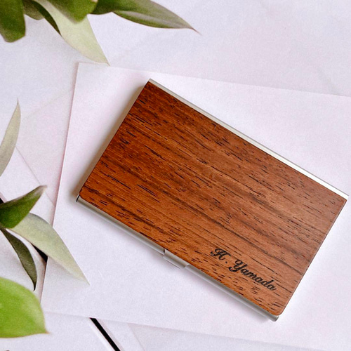 カードケース 木製 カード入れ カード ビジネス カジュアル 名刺 CARD CASE」重厚感のあるステンレス素材と銘木をあわせた木製