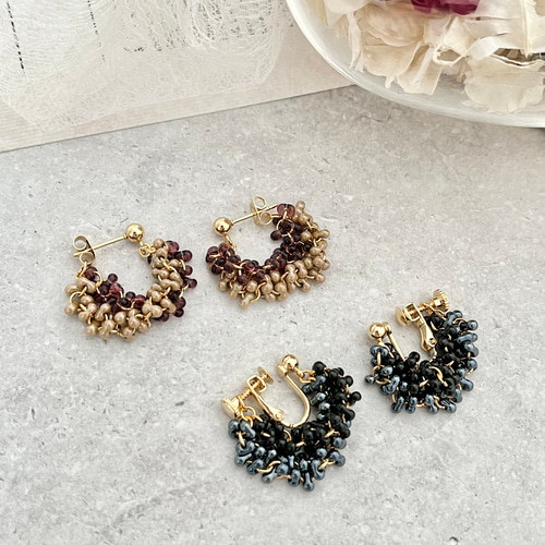ダークカラーファルファーレゴールド＊イヤリングorピアス(パープル 