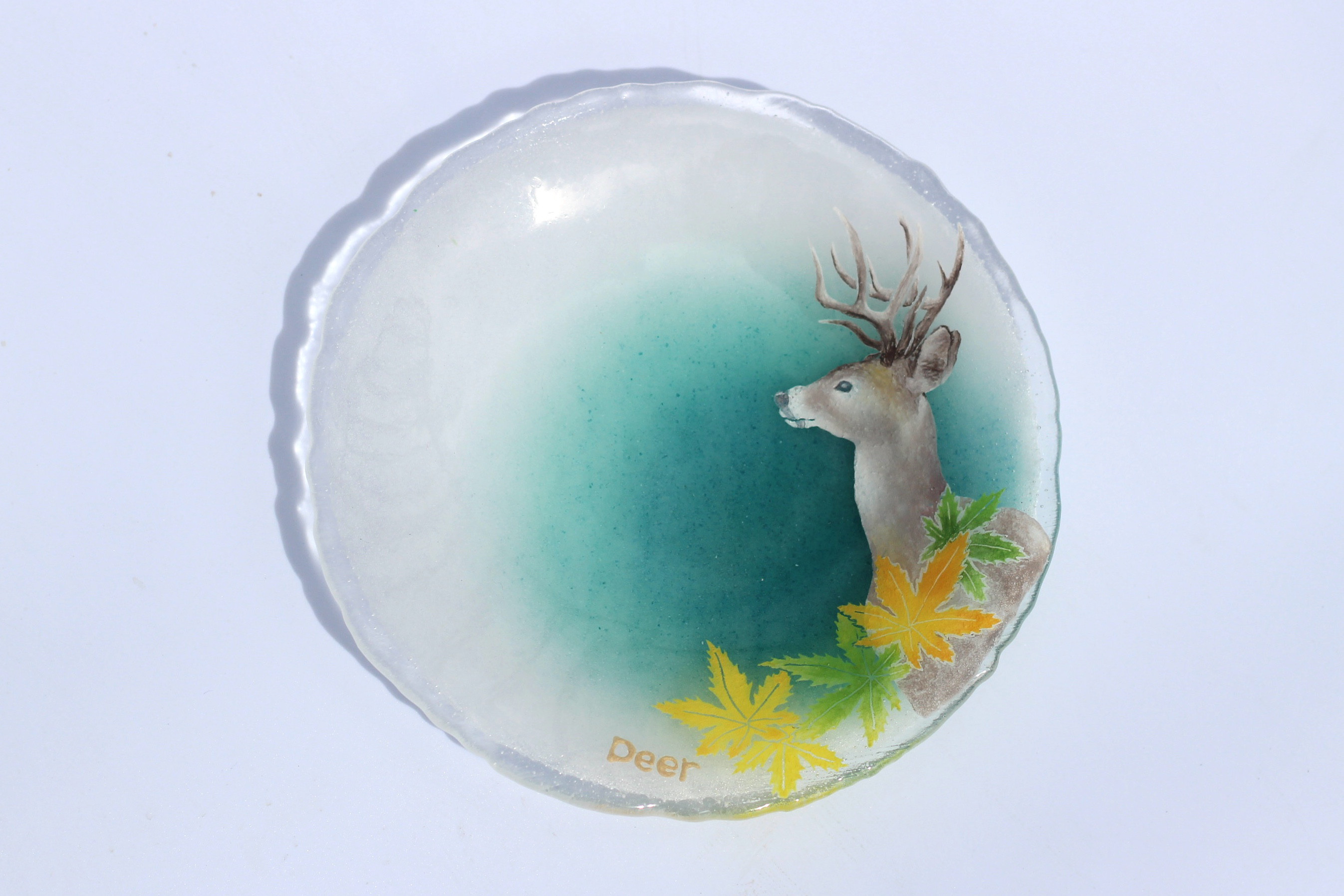 骨董 アンティーク 古伊万里 色絵 鹿に紅葉 霊芝 小皿 丸皿 骨董