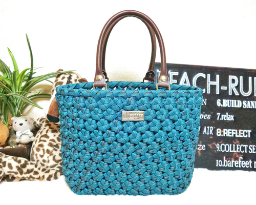 オーダー専用 クラフトバンド花結び かごバッグ Let's make a large flower knot knitted bag with a craft band