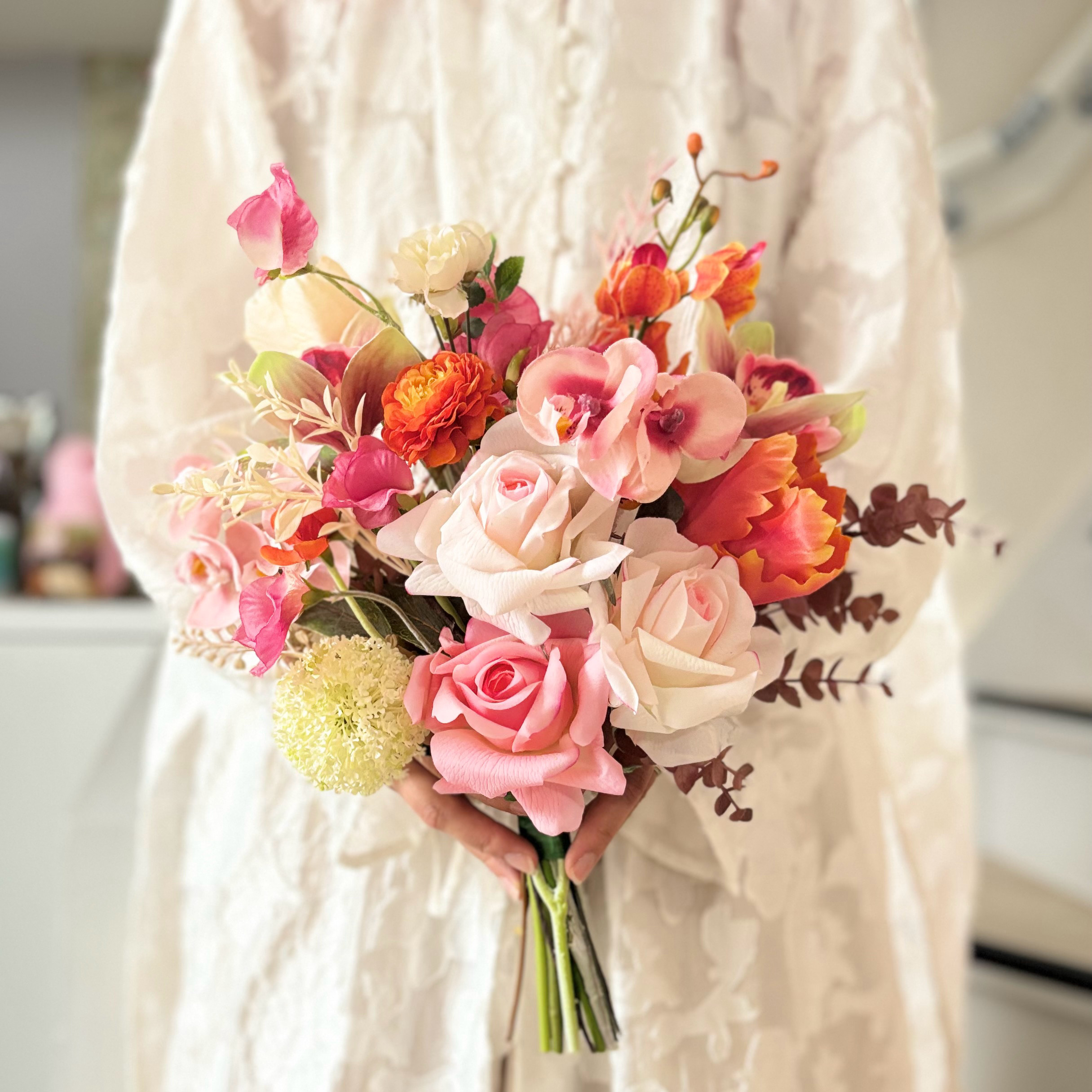 オレンジ&ピンクの暖色系ブーケ ウェディングブーケ ブーケ 造花