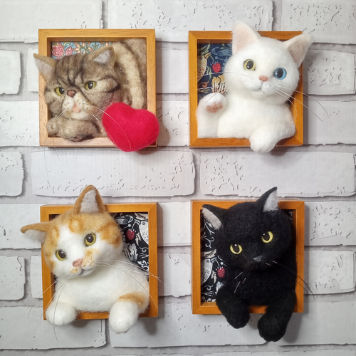 ほっこり♡猫の見える窓】茶白猫ver.【羊毛フェルト】【猫】【フレーム