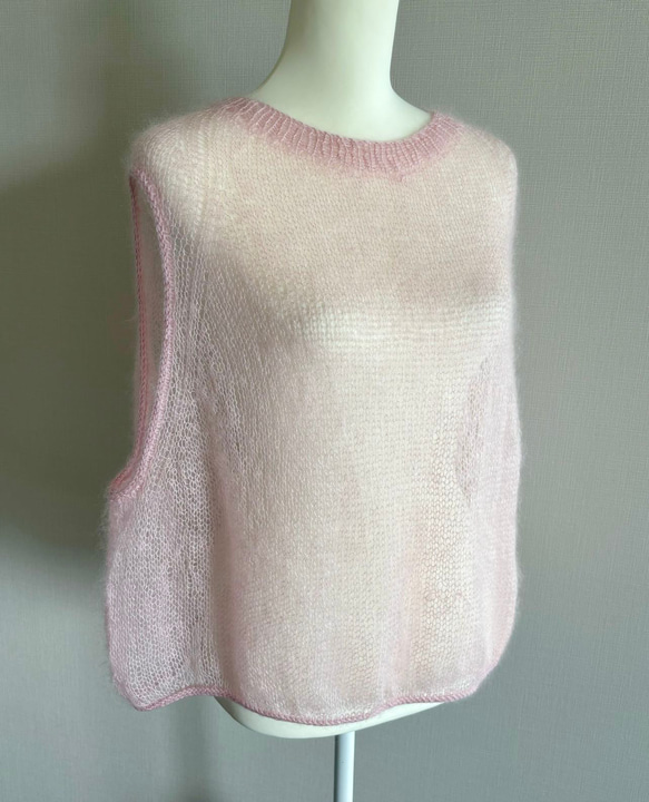 手編みベスト (ピンク) 1枚目の画像