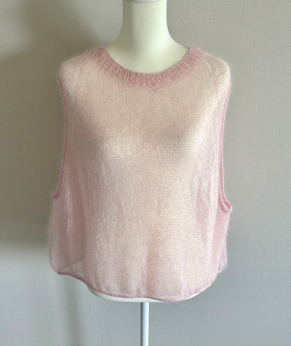 手編みベスト (ピンク) 2枚目の画像