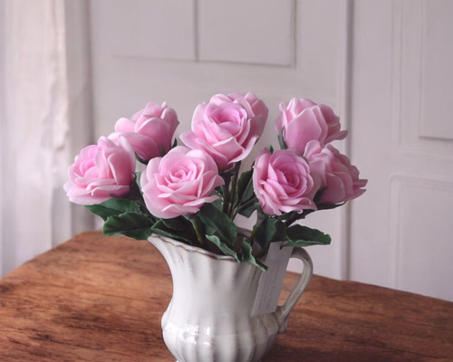 ◇粘土のお花◇ 薔薇 ピンク フラワーピッチャー・・・B1076 アート