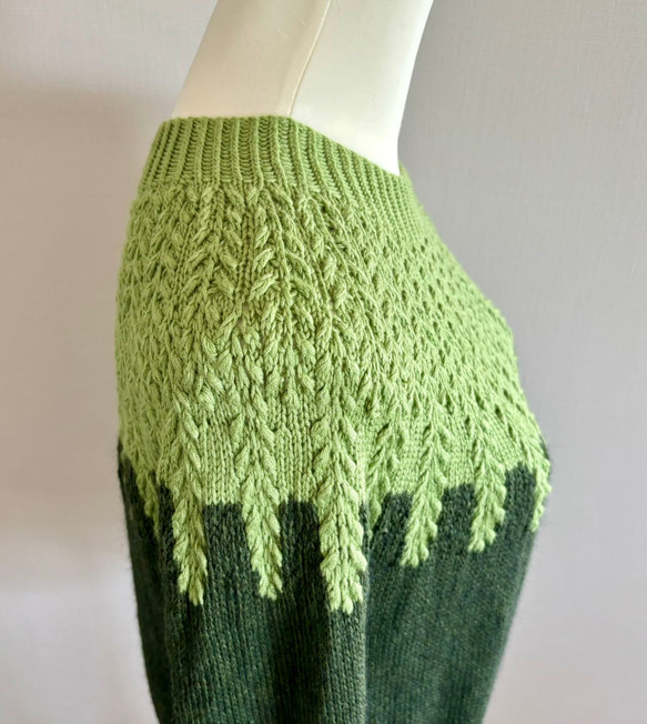 手編み ツートンニット (グリーン) 6枚目の画像