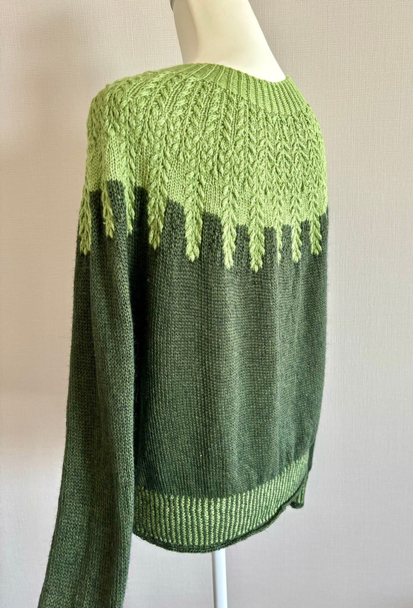 手編み ツートンニット (グリーン) 8枚目の画像