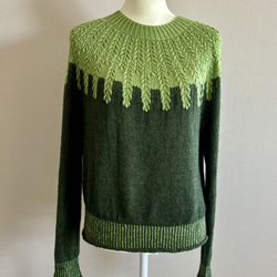 手編み ツートンニット (グリーン) 9枚目の画像