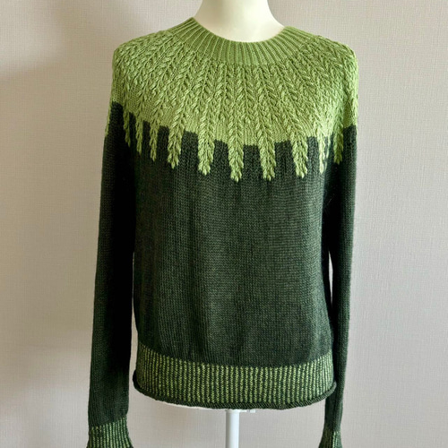 手編み ツートンニット (グリーン) ニット・セーター kuma1101 通販