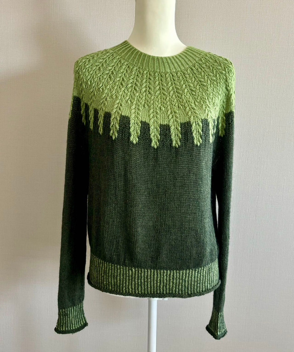 手編み ツートンニット (グリーン) 9枚目の画像