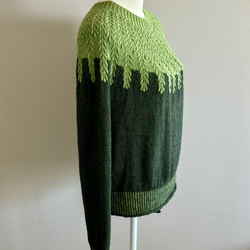 手編み ツートンニット (グリーン) 4枚目の画像