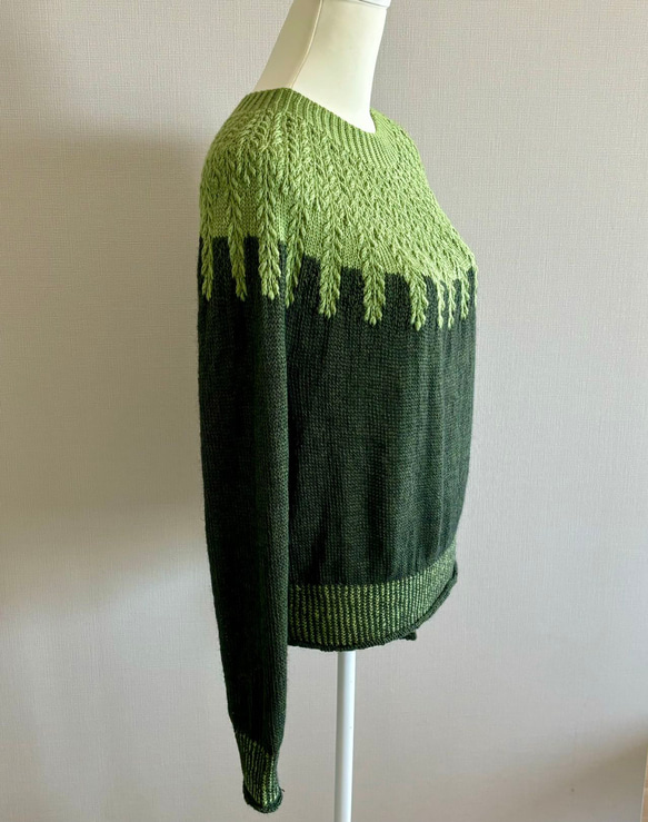 手編み ツートンニット (グリーン) 4枚目の画像