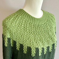 手編み ツートンニット (グリーン) 2枚目の画像