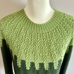 手編み ツートンニット (グリーン) 3枚目の画像