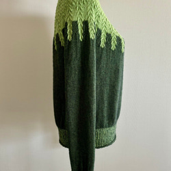 手編み ツートンニット (グリーン) 5枚目の画像